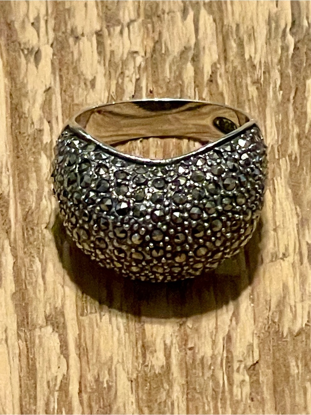Vintage marcasite pave sterling silver dome ring